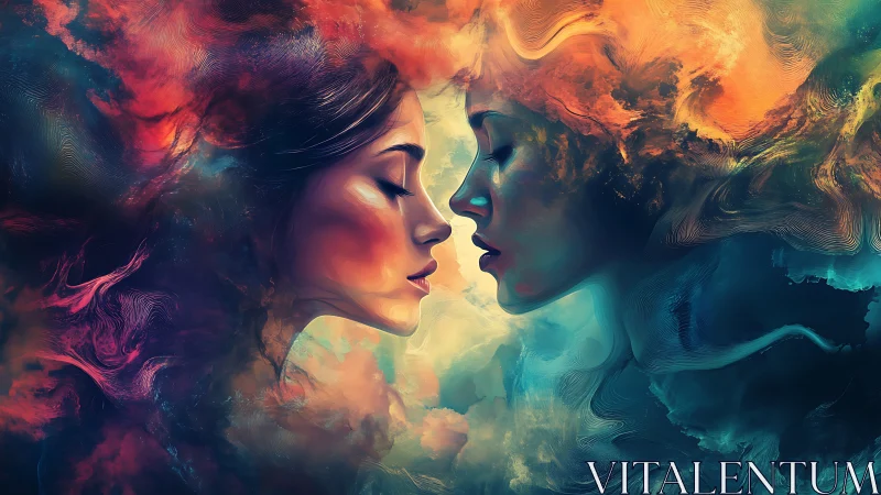 Dual Profiles Merge in Luminous Abstract Color Fields.