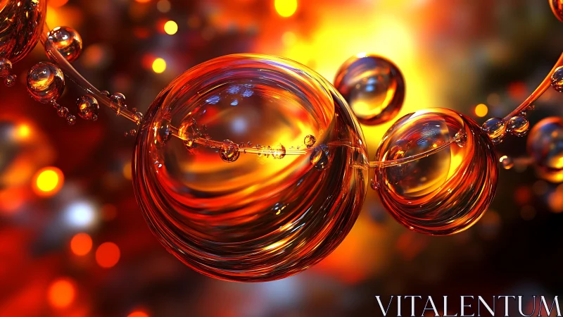 Luminous glass orbs float through molten amber lightscape.