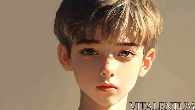 Young Boy's Serene Portrait with Golden Rim Lighting.