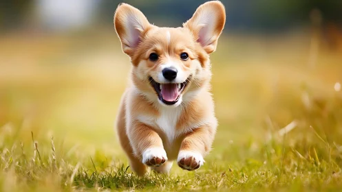 High-speed corgi locomotion in shallow depth-of-field fieldscape.