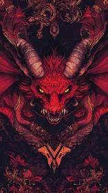 Infernal red dragon emblem with ornate demonic filigree