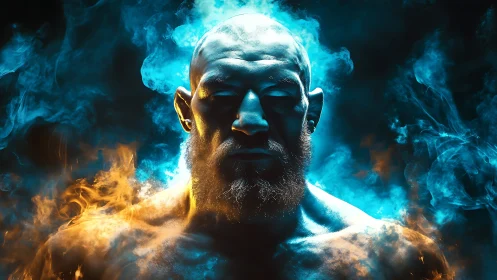 Dual-flame titan emerges from neon smoke and mythic shadow.