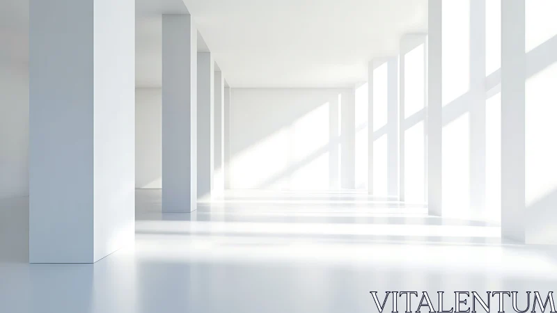 Minimalist Corridor with Geometric Columns and Natural Light.