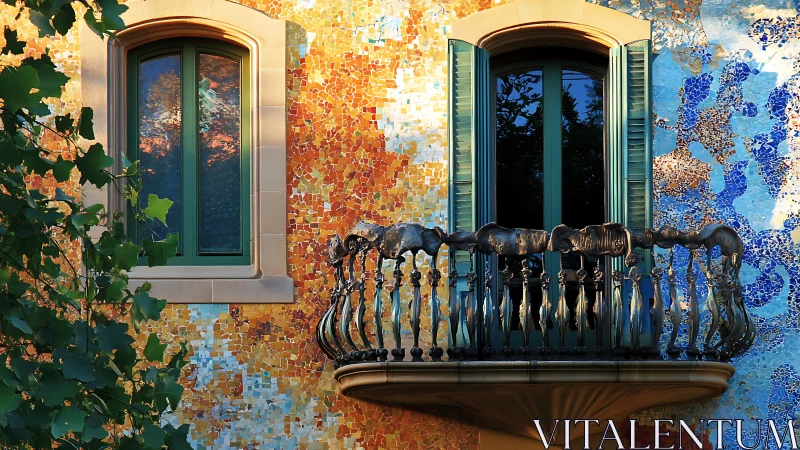 Sunlit mosaic balcony glowing with playful color and charm.