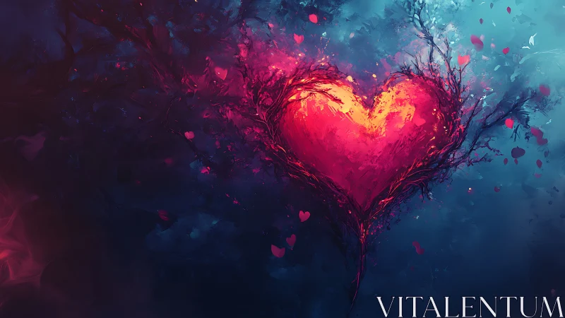 Luminous Heart Tree Glowing Against Twilight Backdrop.