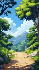 Digital Illustration Demonstrates Layered Atmospheric Perspective with Forest Canopy Framing