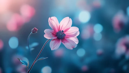 Pink Cosmos Flower with Selective Focus Against Blurred Background