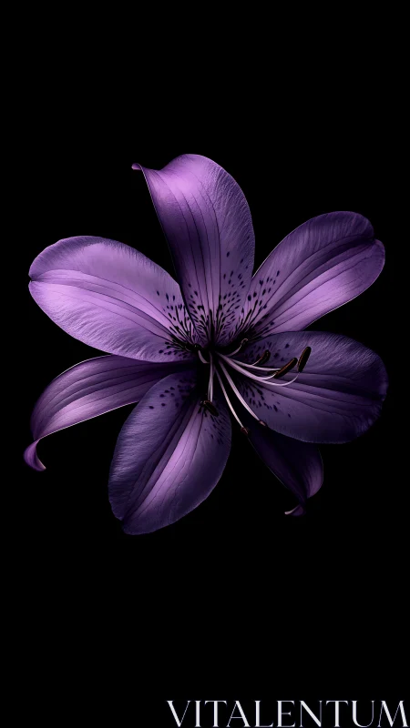 Purple Lily Bloom Against Black Background.