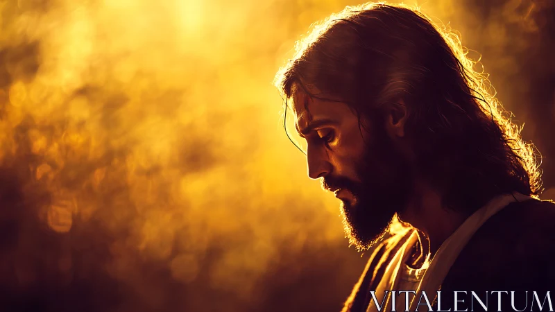 Contemplative robed figure in radiant golden backlight.