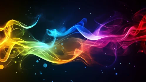Multicolor abstract light waves on dark gradient background.