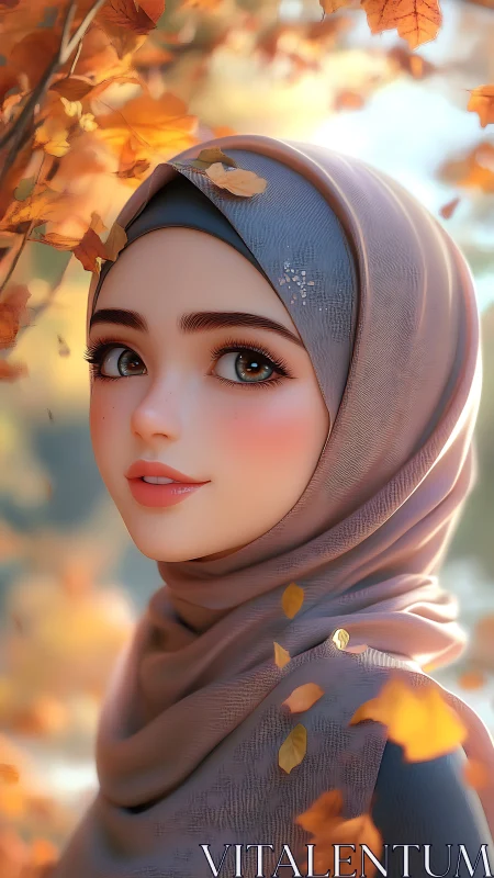 Autumn-kissed hijabi portrait in soft golden dreamlight.