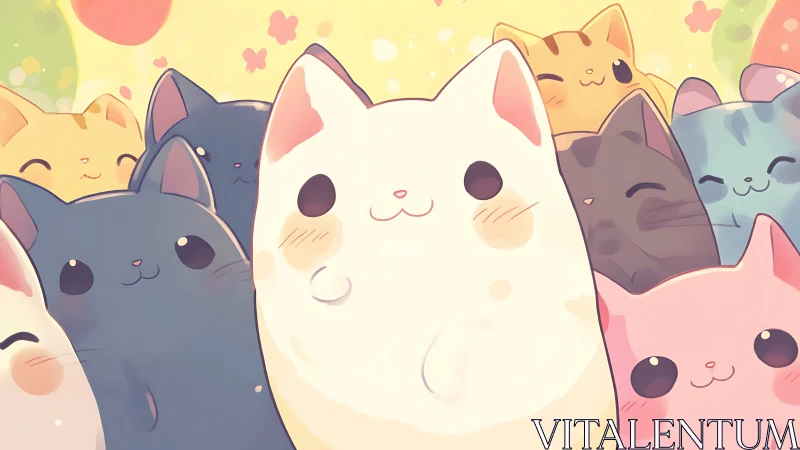 Adorable Cats Group with Pastel Charm in Soft Art.