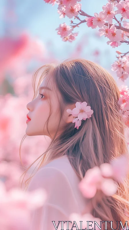 Soft spring portrait lingers among dreamy cherry blossoms