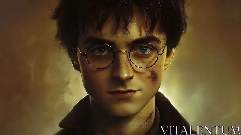 Portrait of bespectacled youth in dramatic golden chiaroscuro.