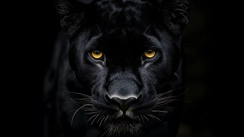 Black Panther's Golden Gaze Emerges from Darkness.