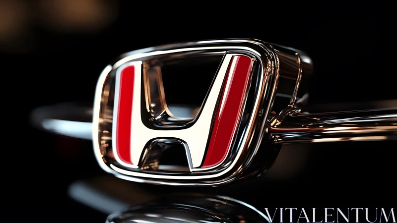 Shiny Honda Logo in Metallic Finish with Red Accents, Modern Style.