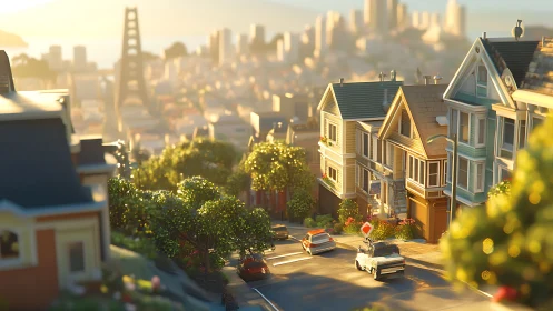 Digital rendering shows sunlit hillside street in cityscape