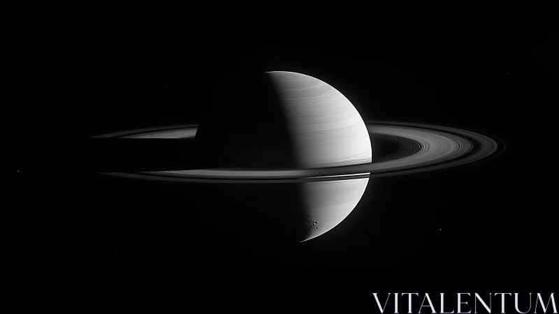 Saturn crescent silhouette with high-contrast icy rings