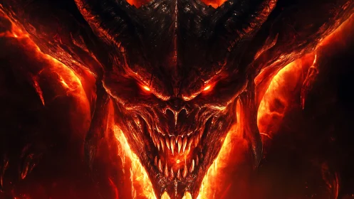 Demonic fire lord emerging from molten inferno portal.