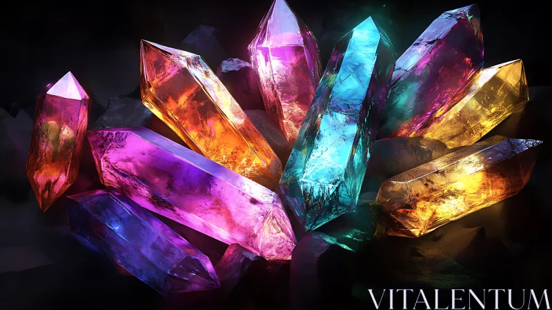 Polychromatic crystalline cluster with volumetric light scattering.