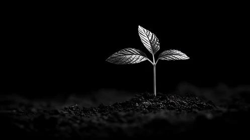 Monochrome macro seedling study in high-contrast lighting.