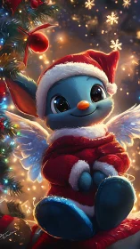 Starry-eyed Christmas creature wrapped in glowing wonder.