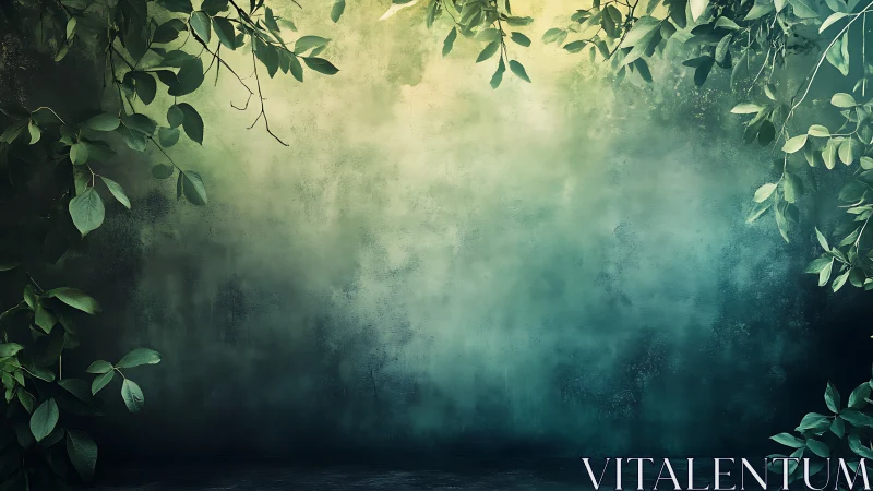 Atmospheric foliage composition with gradient mist effect