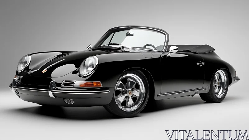 Classic black convertible sports car in studio side profile.