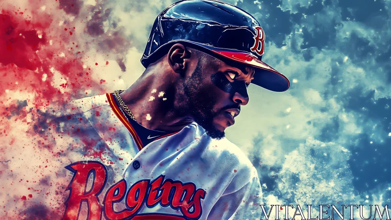 Baseball player portrait rendered with splatter color effects