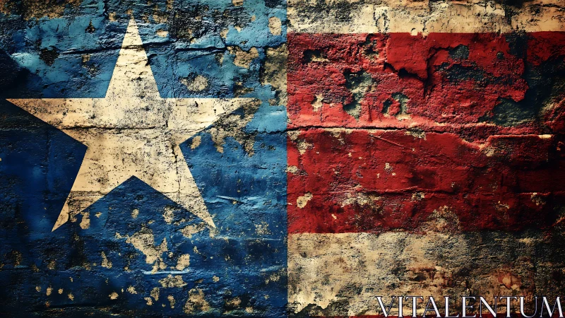 Weathered Texas-style flag painted on cracked wall surface.