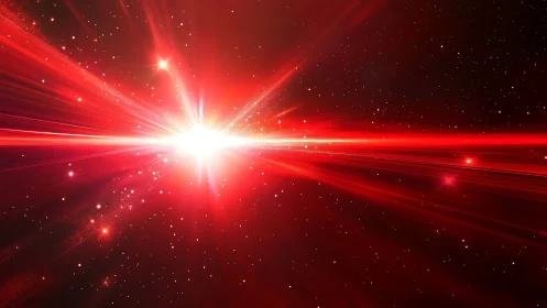 Crimson stellar burst carving light paths through space.