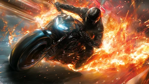 Midnight rider carving fire through the neon city streets.