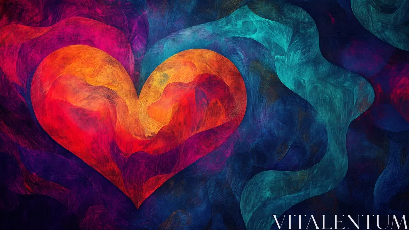 Luminous Heart Form Rendered in Expressive Digital Brushwork Against Chromatic Abstraction