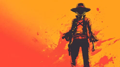 Lone shadowed wanderer framed in blazing sunset color.