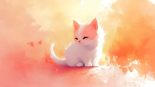 Luminous Kitten Dreams in Peachy Sunset Glow.
