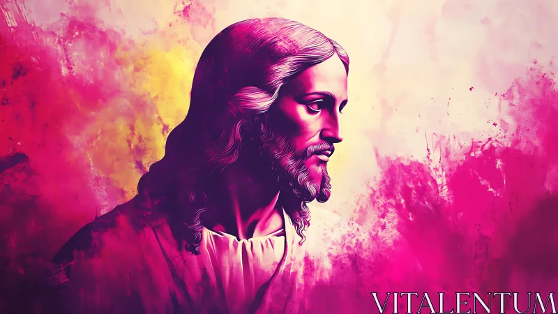 Gentle robed figure in radiant pink and golden light.