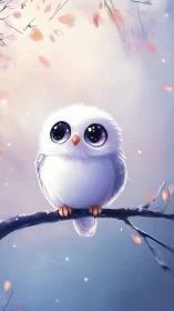 Starlit-eyed baby owl perches in a drifting pastel breeze.