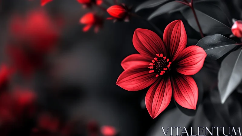 Crimson Bloom in Monochrome: Nature's Striking Contrast.