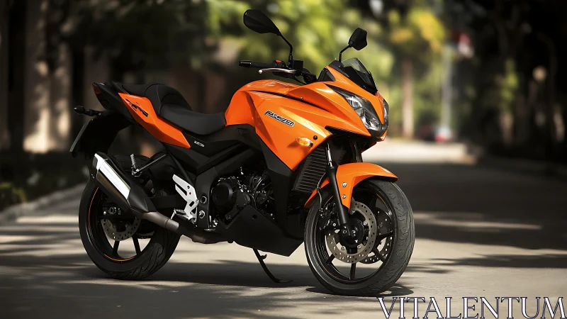 Orange sport-touring motorcycle with aerodynamic street fairing.