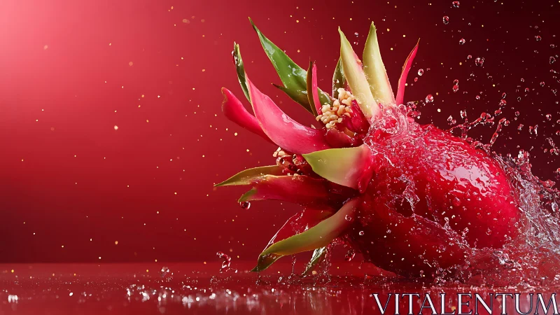 Dragon fruit comet splashes through a ruby liquid galaxy