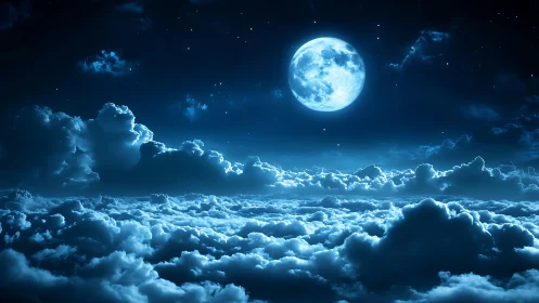 Full moon illuminates stratified cloud deck in night sky