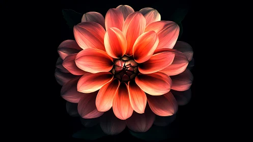 Red Dahlia with Layered Petals Against Dark Background.