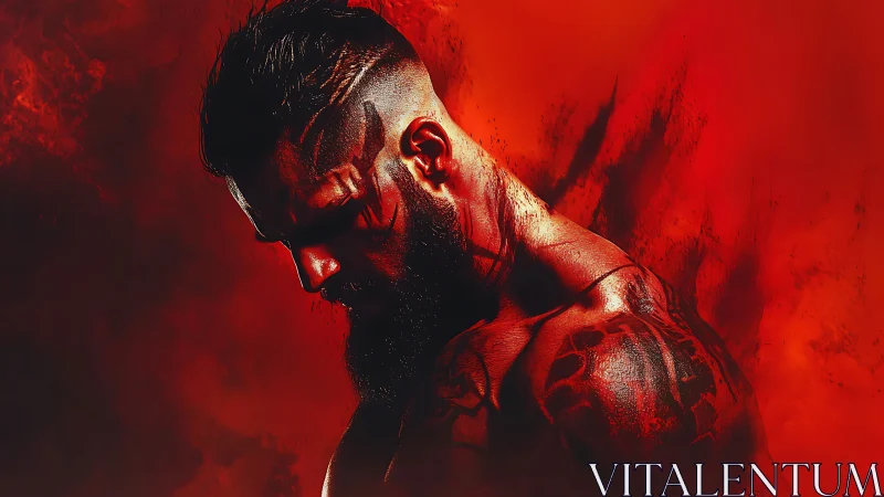 Bloodred storm crowns a battle scarred warrior in silence