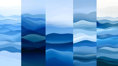 Calm blue wave panels in layered abstract seascape.