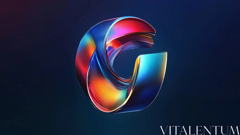 3D chromatic ribbon monogram with luminous toroidal geometry.