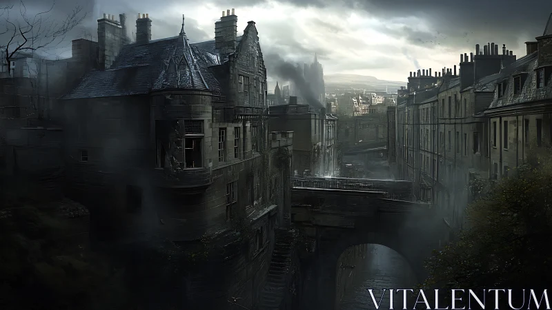 Foggy old city street wrapped in quiet gothic mystery.