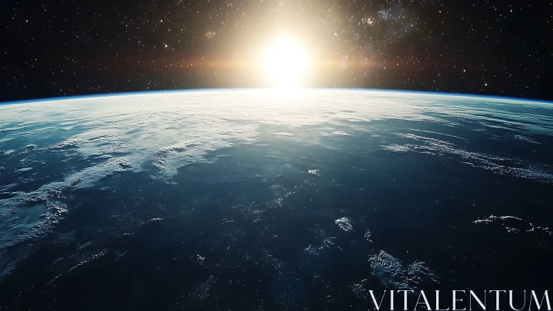 Sunrise at Earth&rsquo;s horizon seen from outer space.