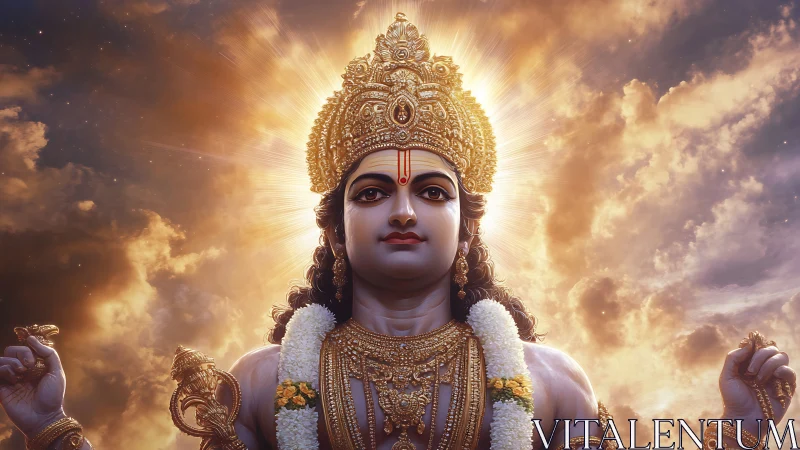 Divine celestial figure crowned in radiant golden halo.