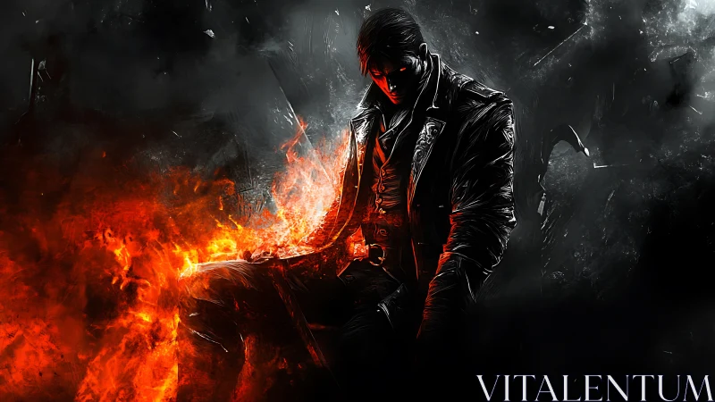 Smoldering antihero broods between wildfire and shadow.