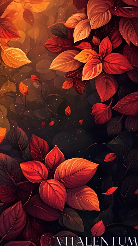 Radiant autumn leaves glow against a deep twilight backdrop